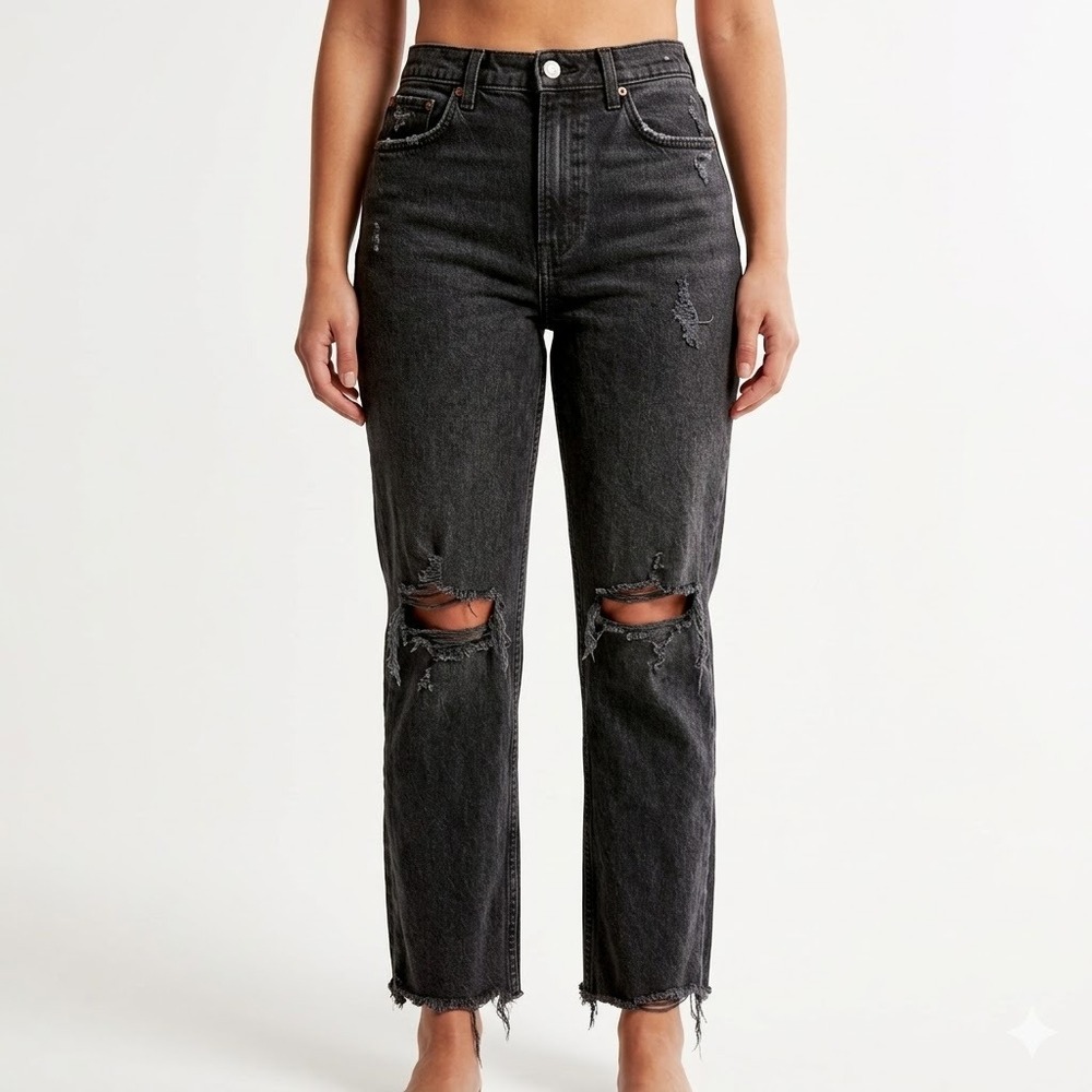 Abercrombie & Fitch Curve Love '90s Straight Ultra High Jeans W28 6R‎ Distressed